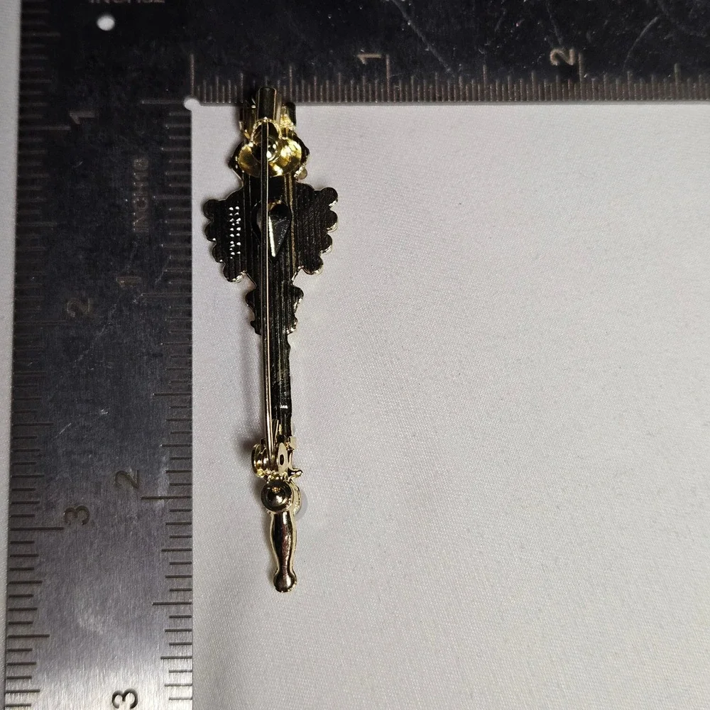 Scepter Brooch Pin Womens OS Gold Red Rhinestone Pearl Anime Cosplay